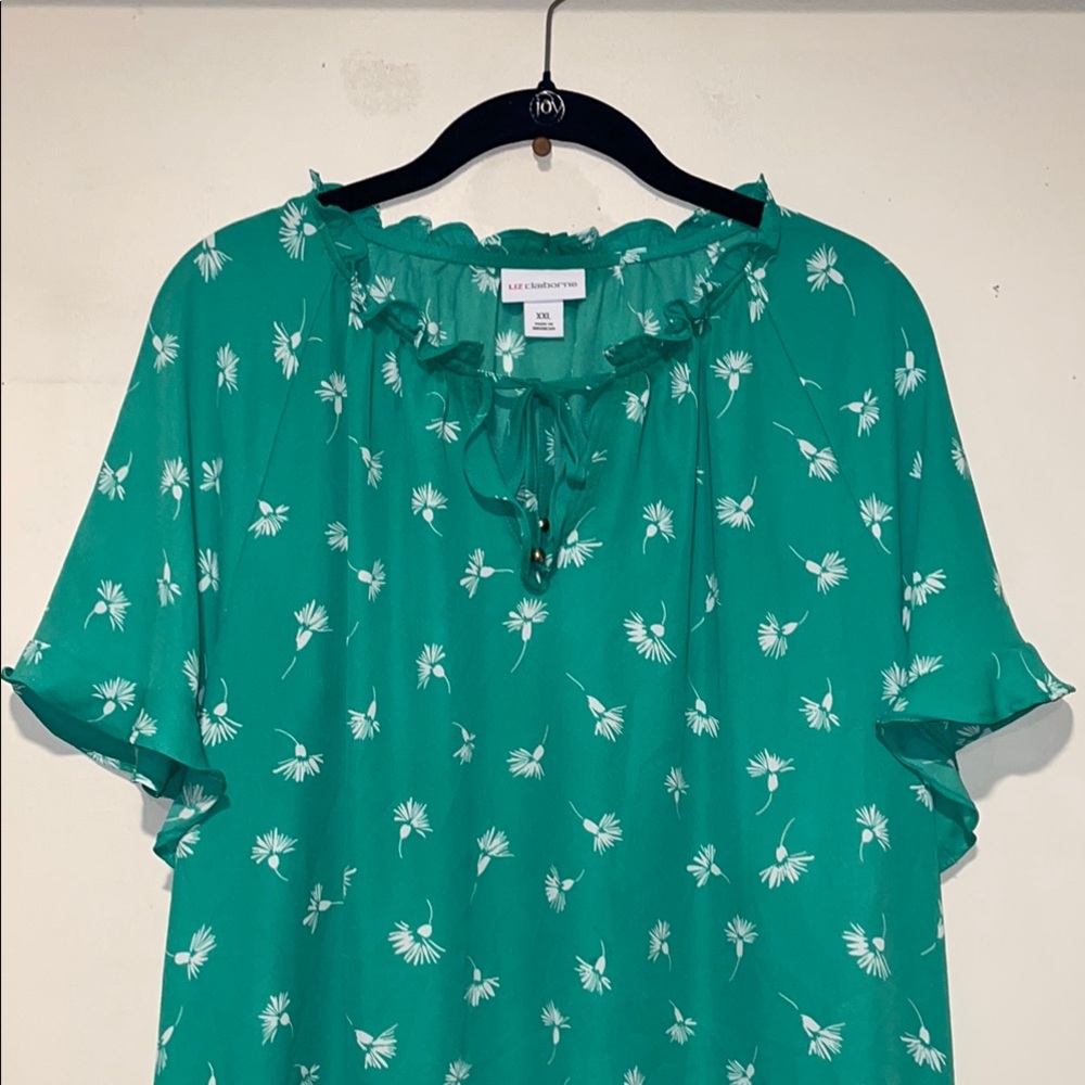 Liz Clairborne Green Ruffled Peasant Blouse Size XXL - Picture 3 of 6
